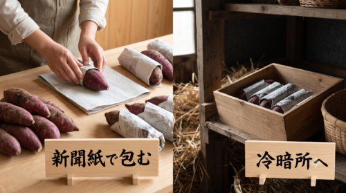 さつまいもの常温保存 新聞紙で包む