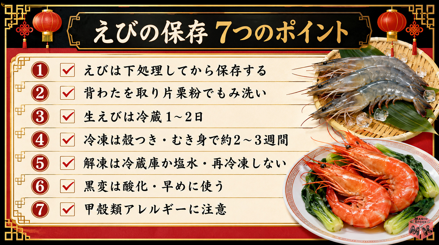 えび保存の7つのポイントまとめ