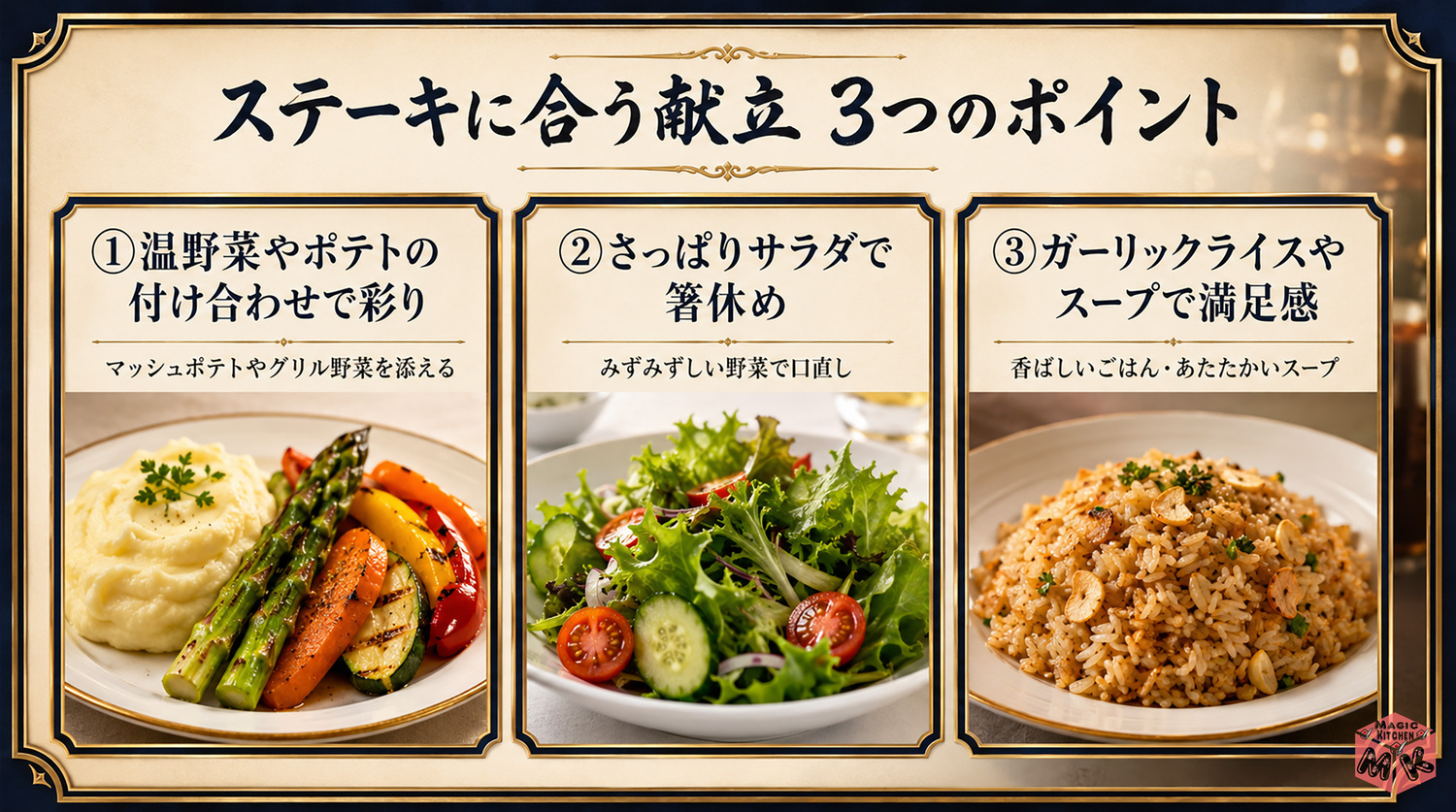 ステーキ献立の3ポイント図解