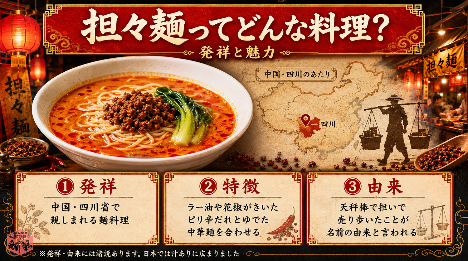 担々麺の発祥と由来を示す図解