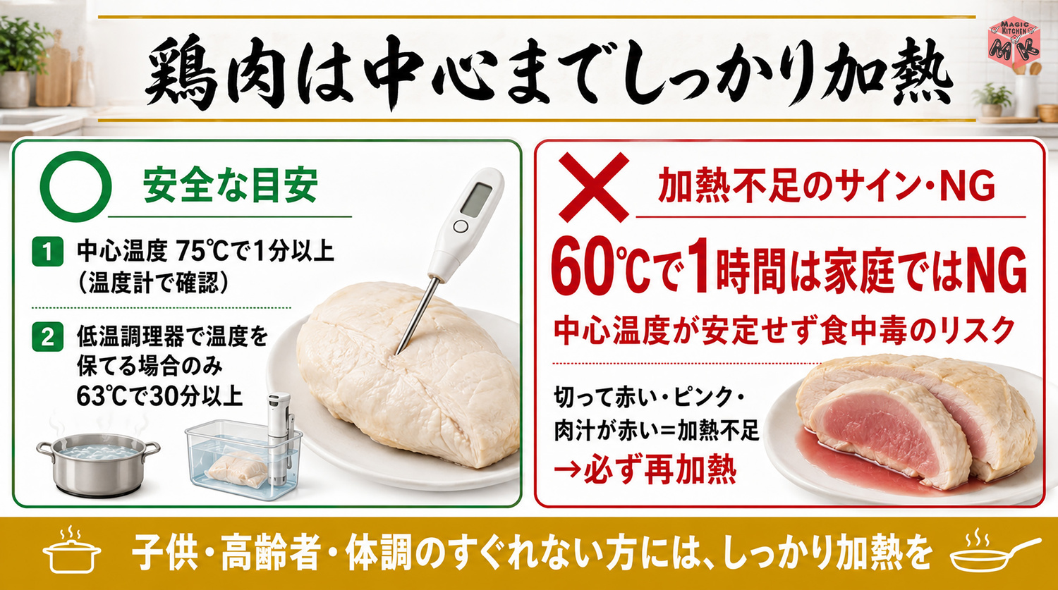 鶏肉の食中毒対策 中心温度と時間