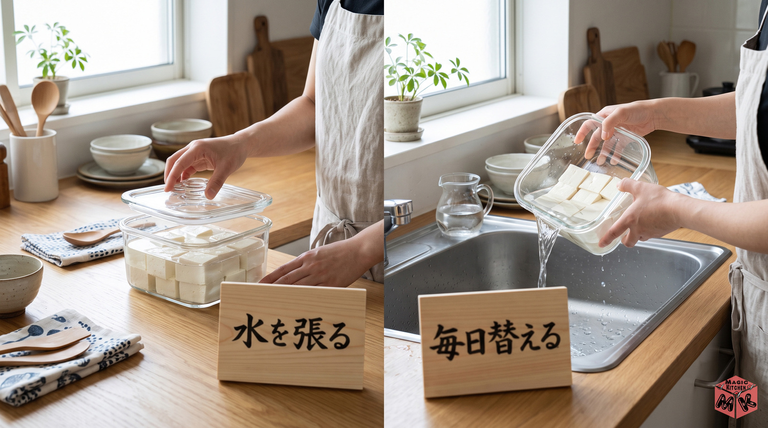 豆腐の冷蔵保存 水を張る