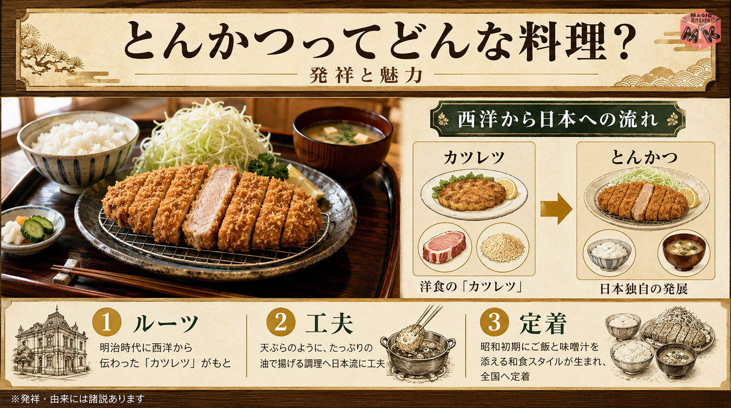 とんかつの発祥と由来を示す図解