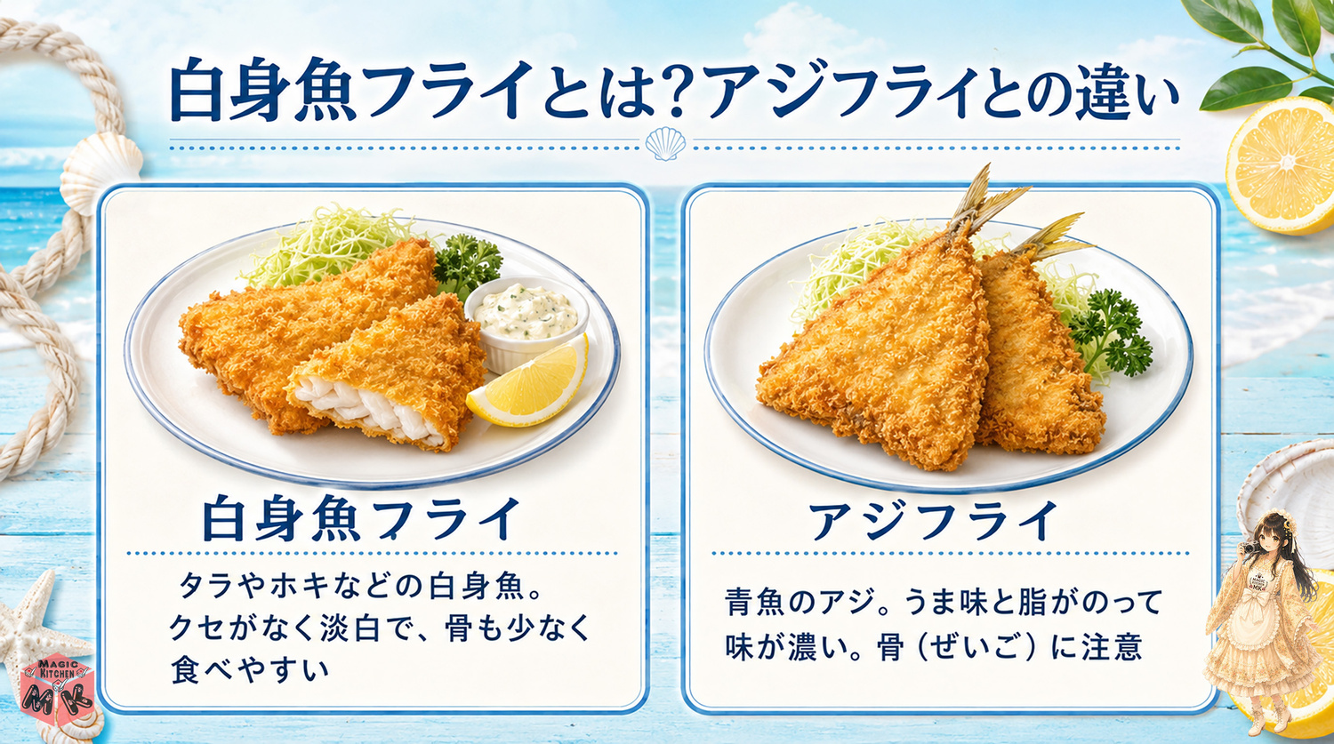 白身魚フライとアジフライの違いの図解