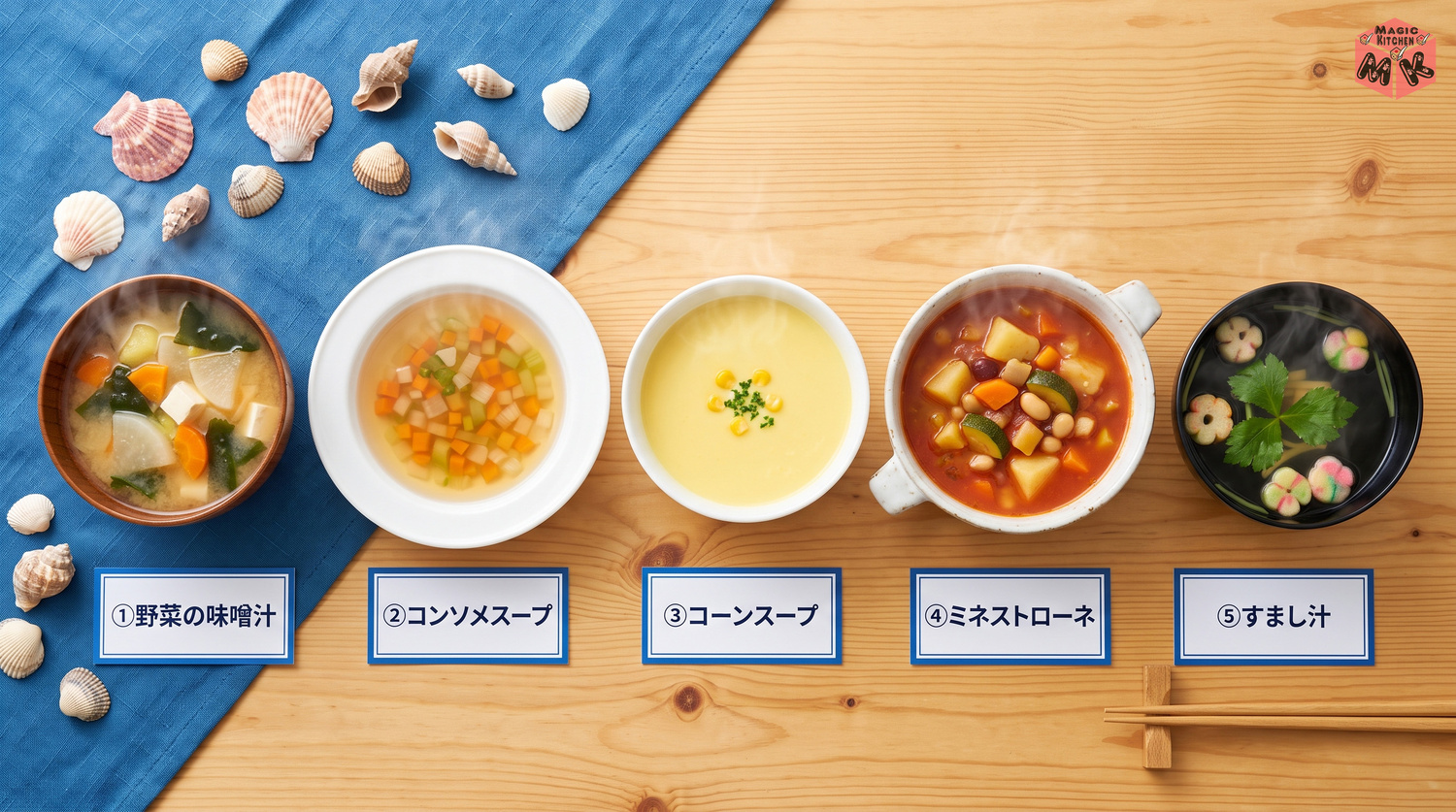白身魚フライに合う汁物5選のコラージュ