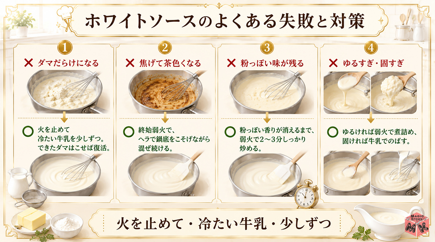 ホワイトソースのよくある失敗と対策