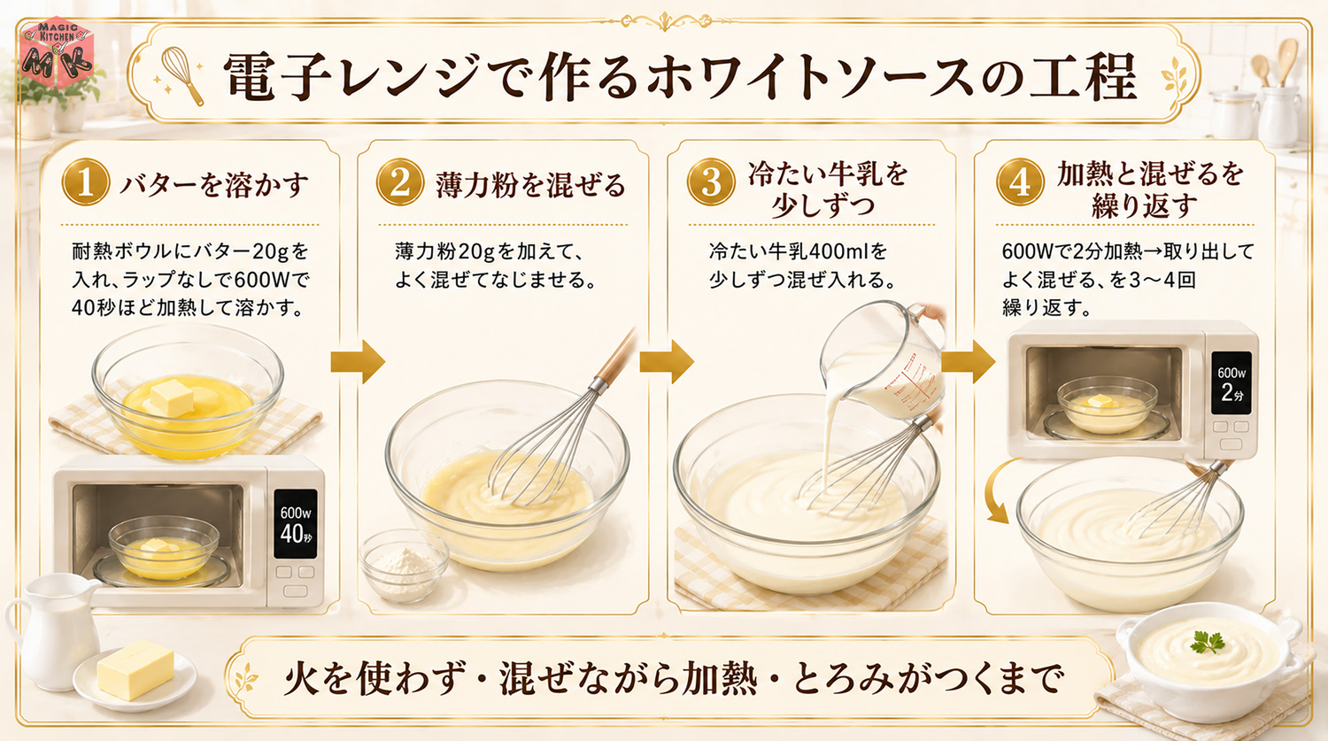 ホワイトソースの電子レンジ作り方