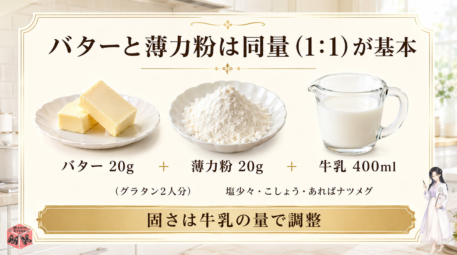 ホワイトソースの黄金比と材料