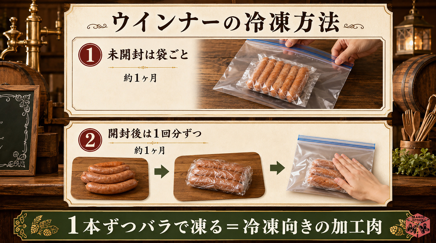 ウインナーの冷凍方法の工程図