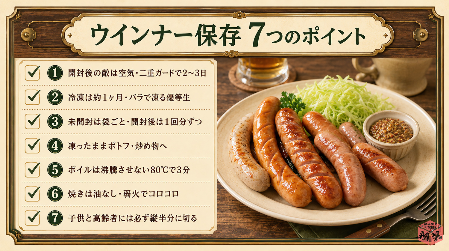 ウインナーの保存方法の7つのポイントまとめビジュアル