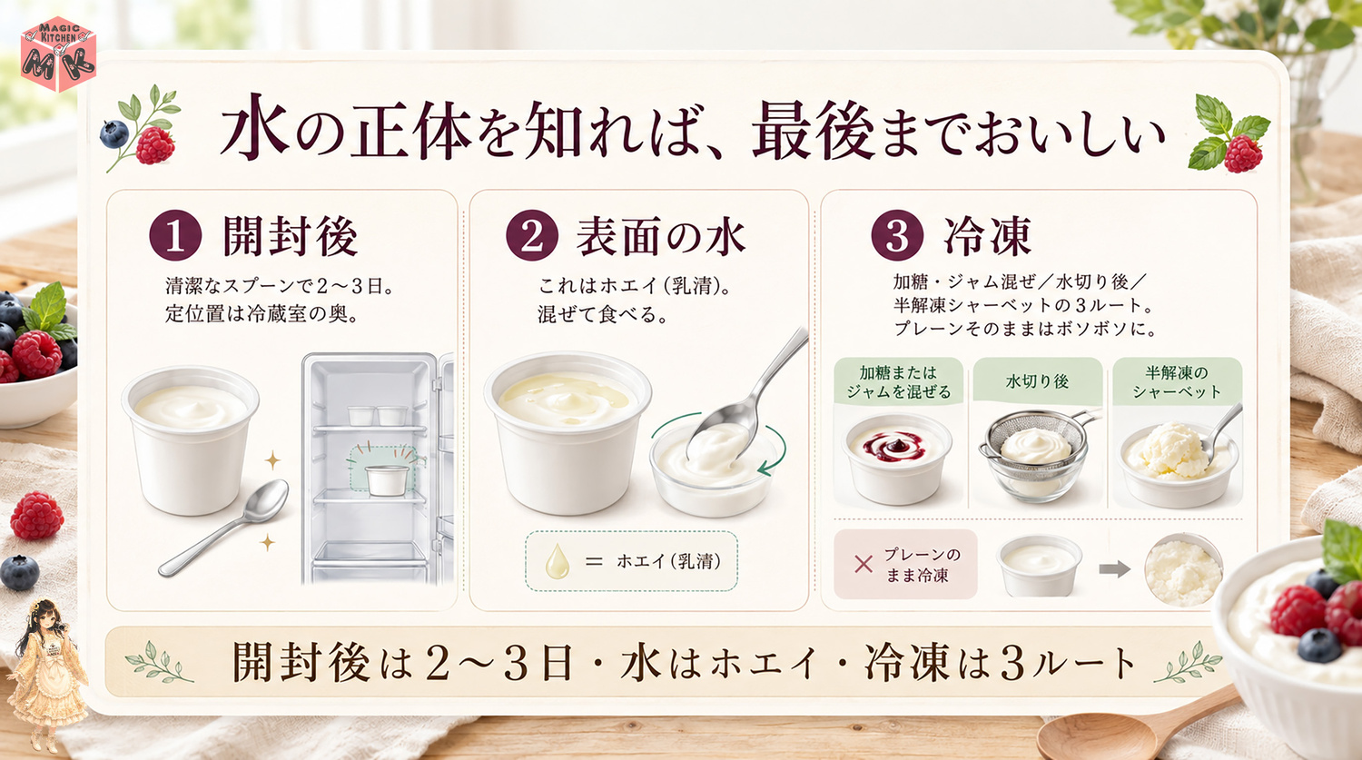 ヨーグルトの保存方法の全体像インフォグラフィック