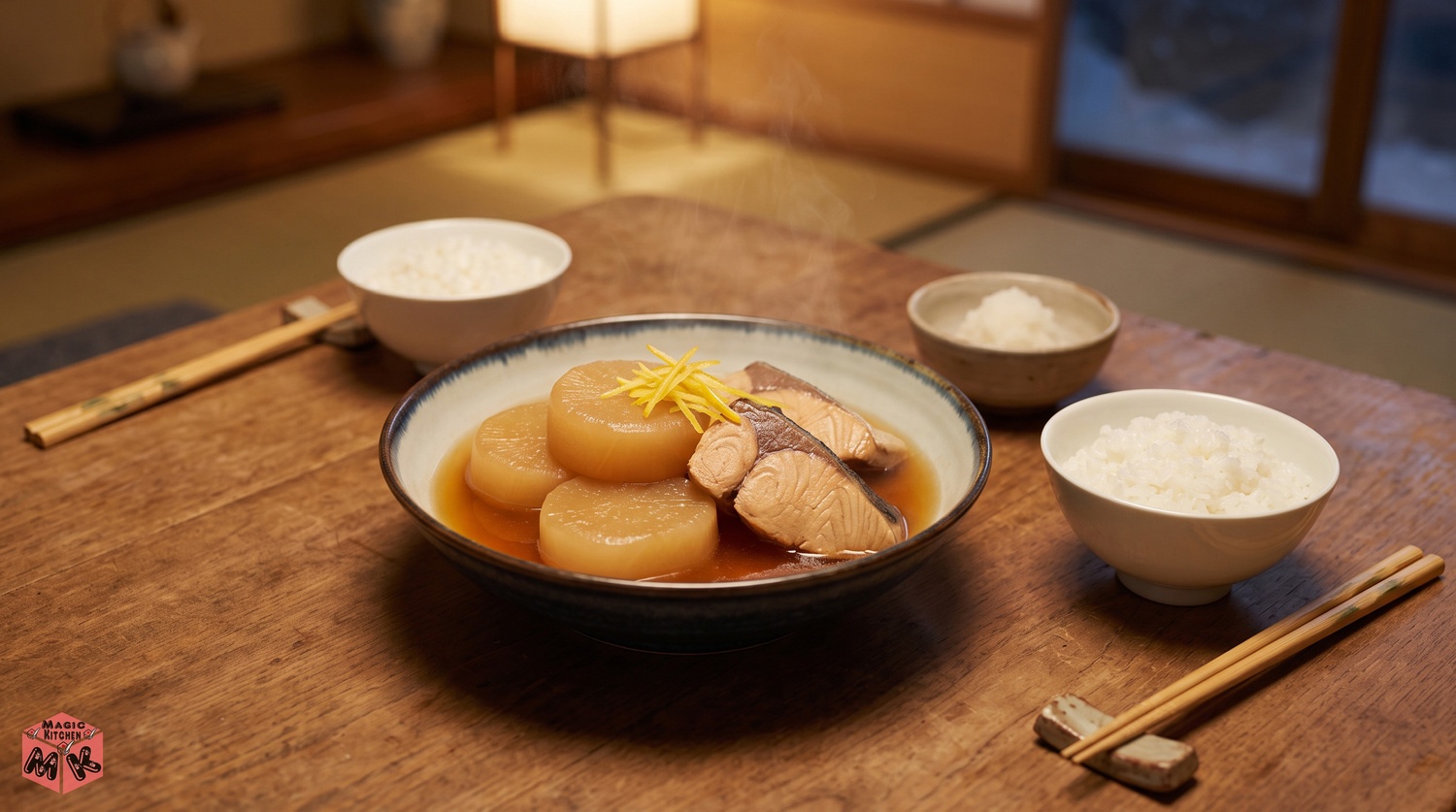 ぶりの料理を食卓に並べたイメージ