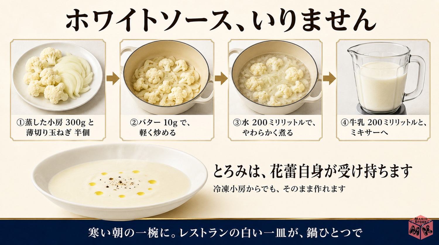 カリフラワーのポタージュの作り方の工程図