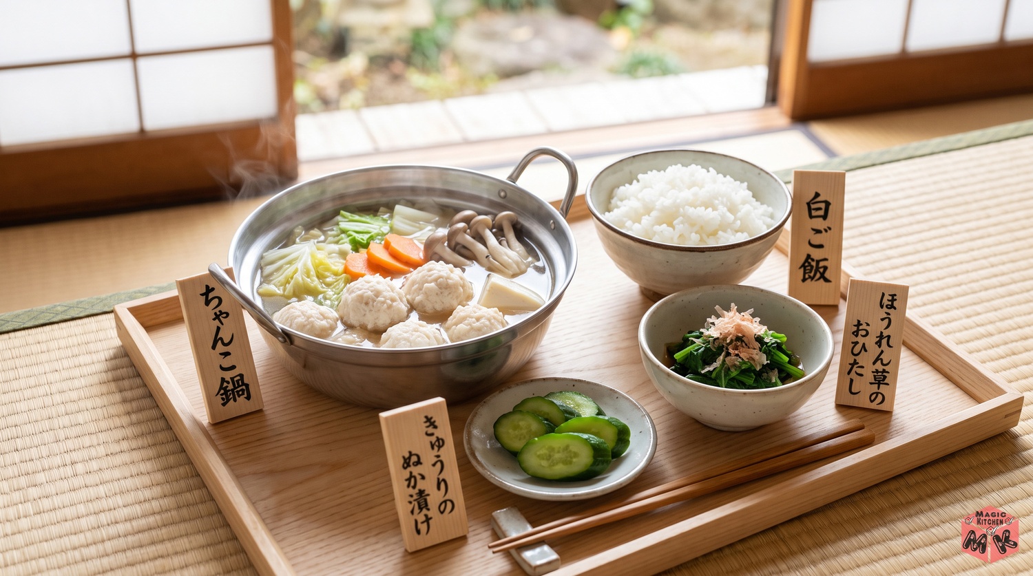 ちゃんこの献立例Aちゃんこ定食型の配膳イメージ図