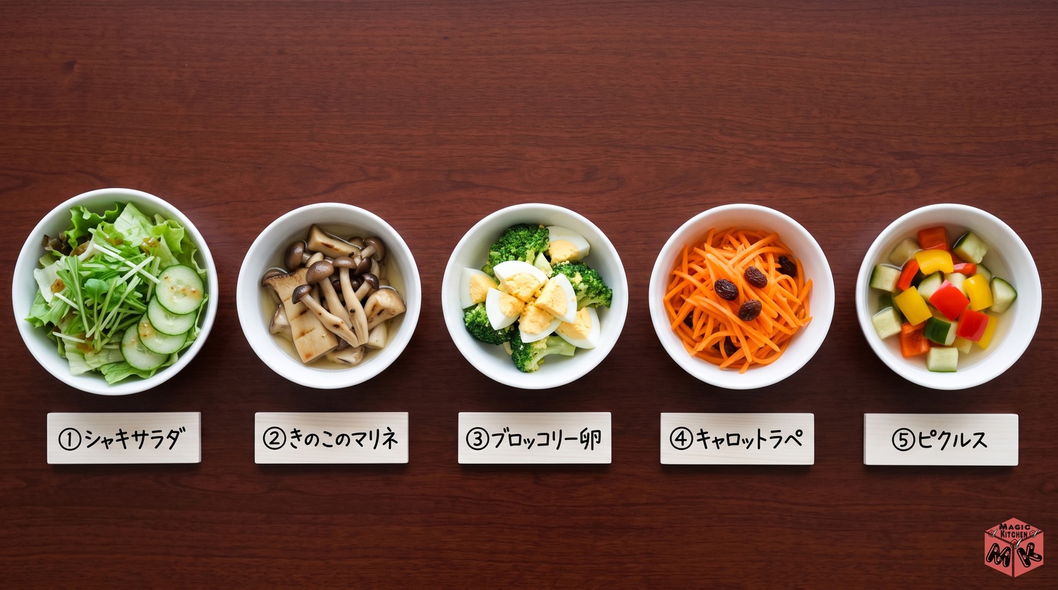 クリームシチューに合う副菜5選の小鉢の並び