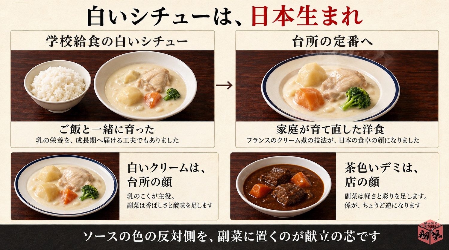 クリームシチューは日本生まれの洋食という図解
