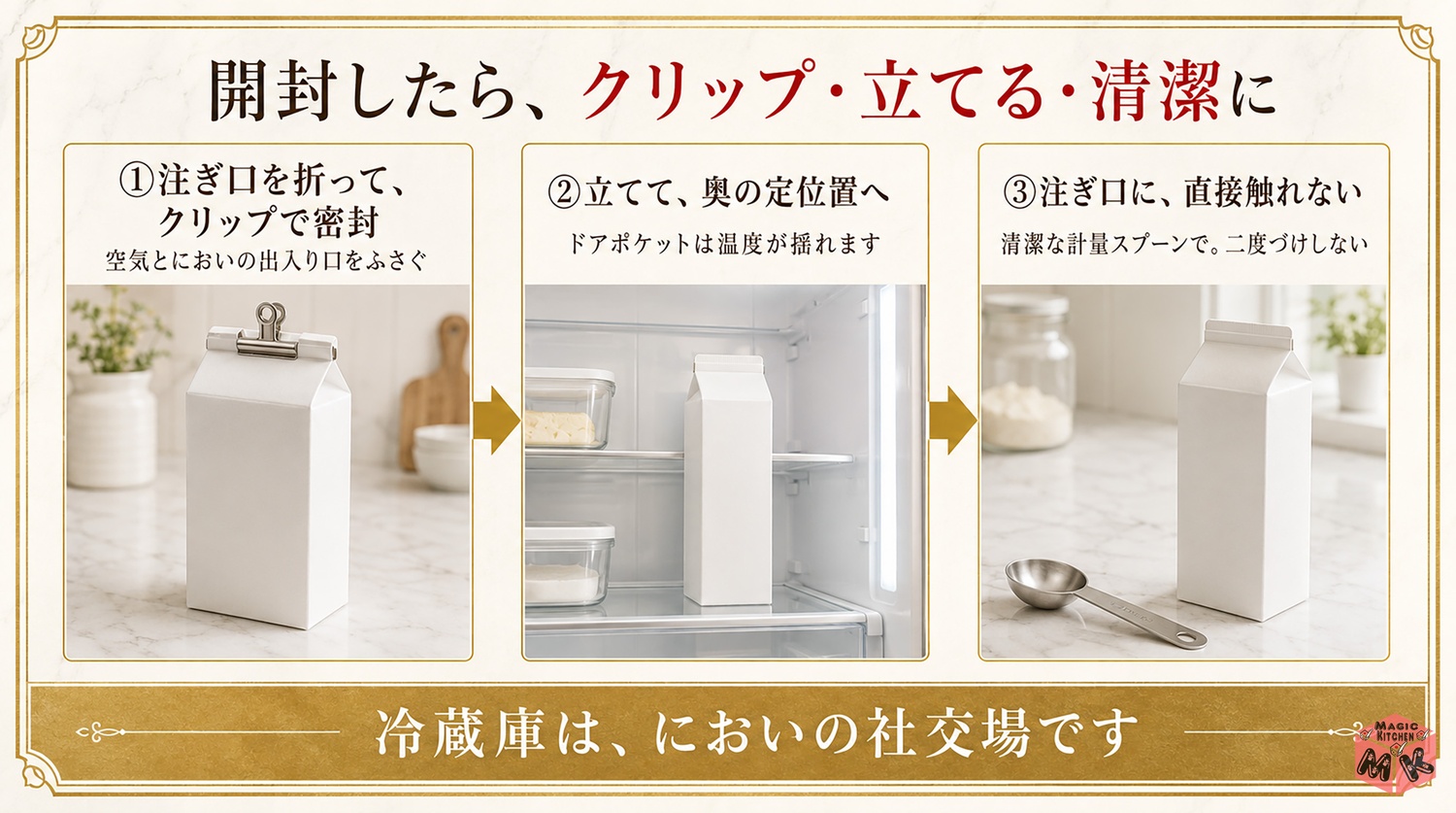 開封後の生クリームを保存する3ステップの図解