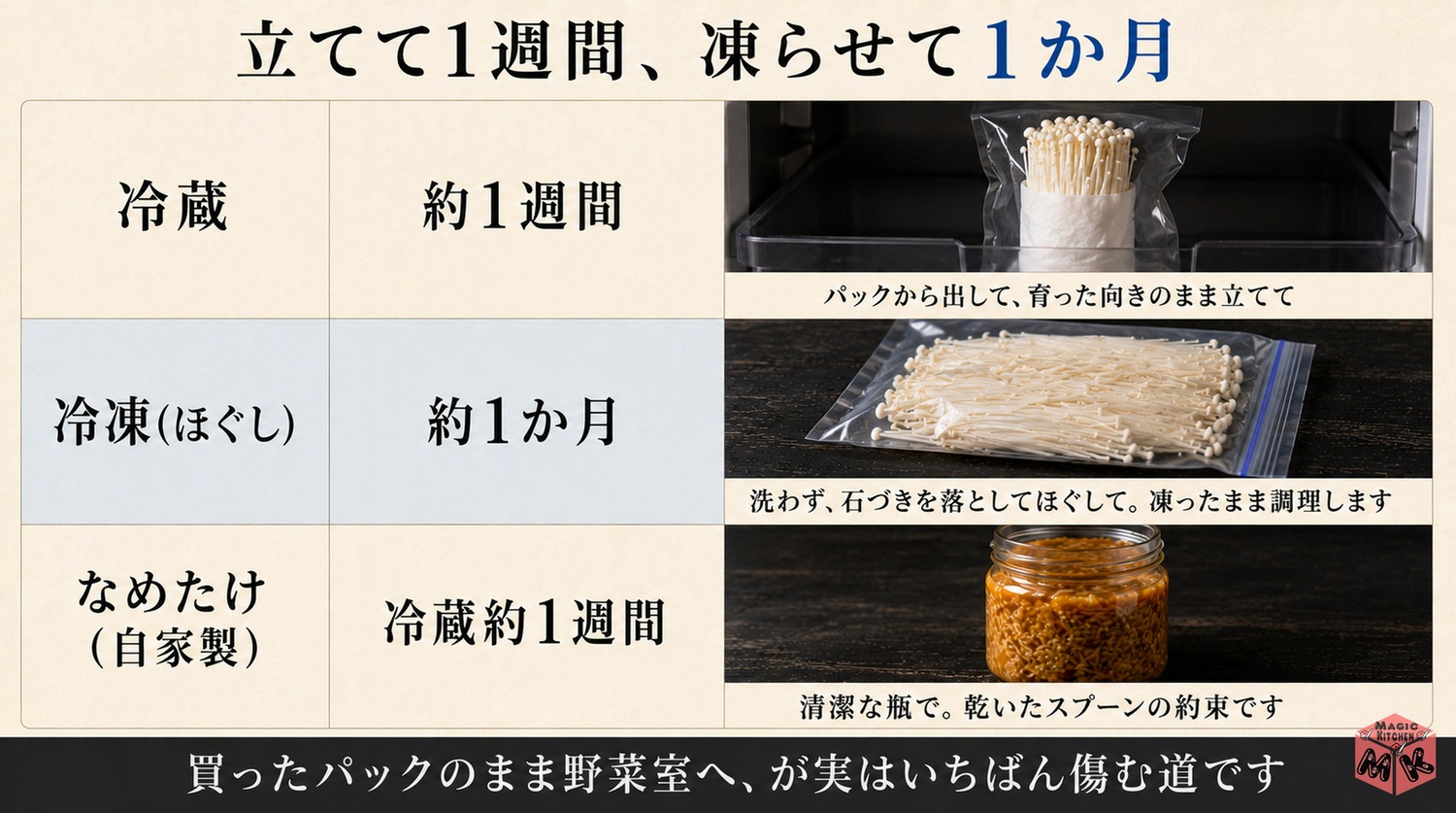 えのきの保存期間早見表の図解