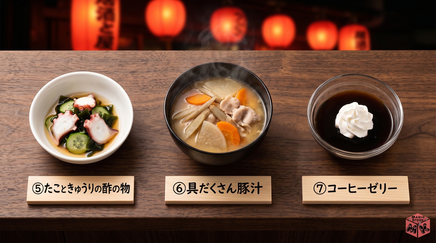 父の日の突き出しと締めの3品のコラージュ