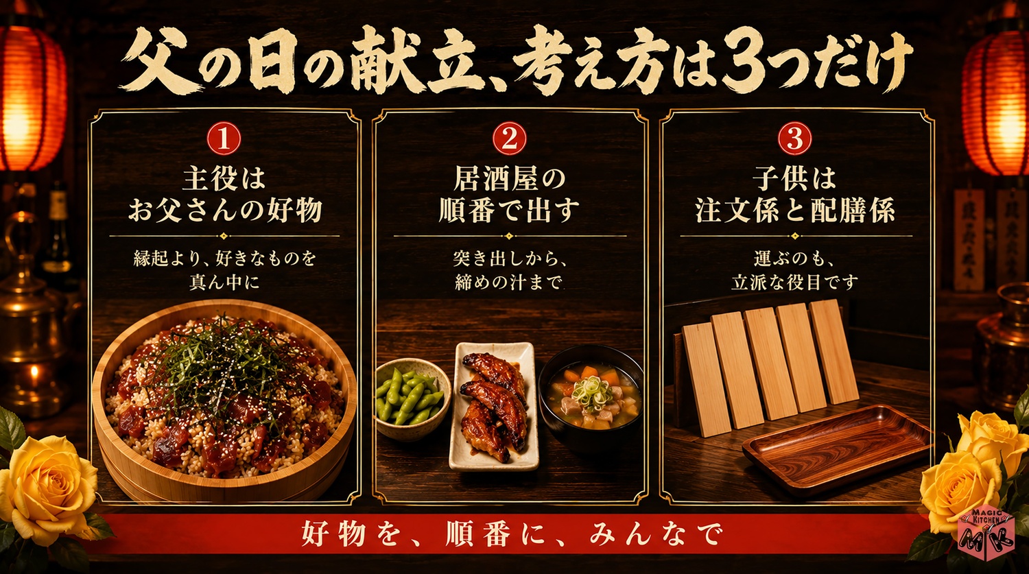 父の日の献立の考え方3つのポイントの図解