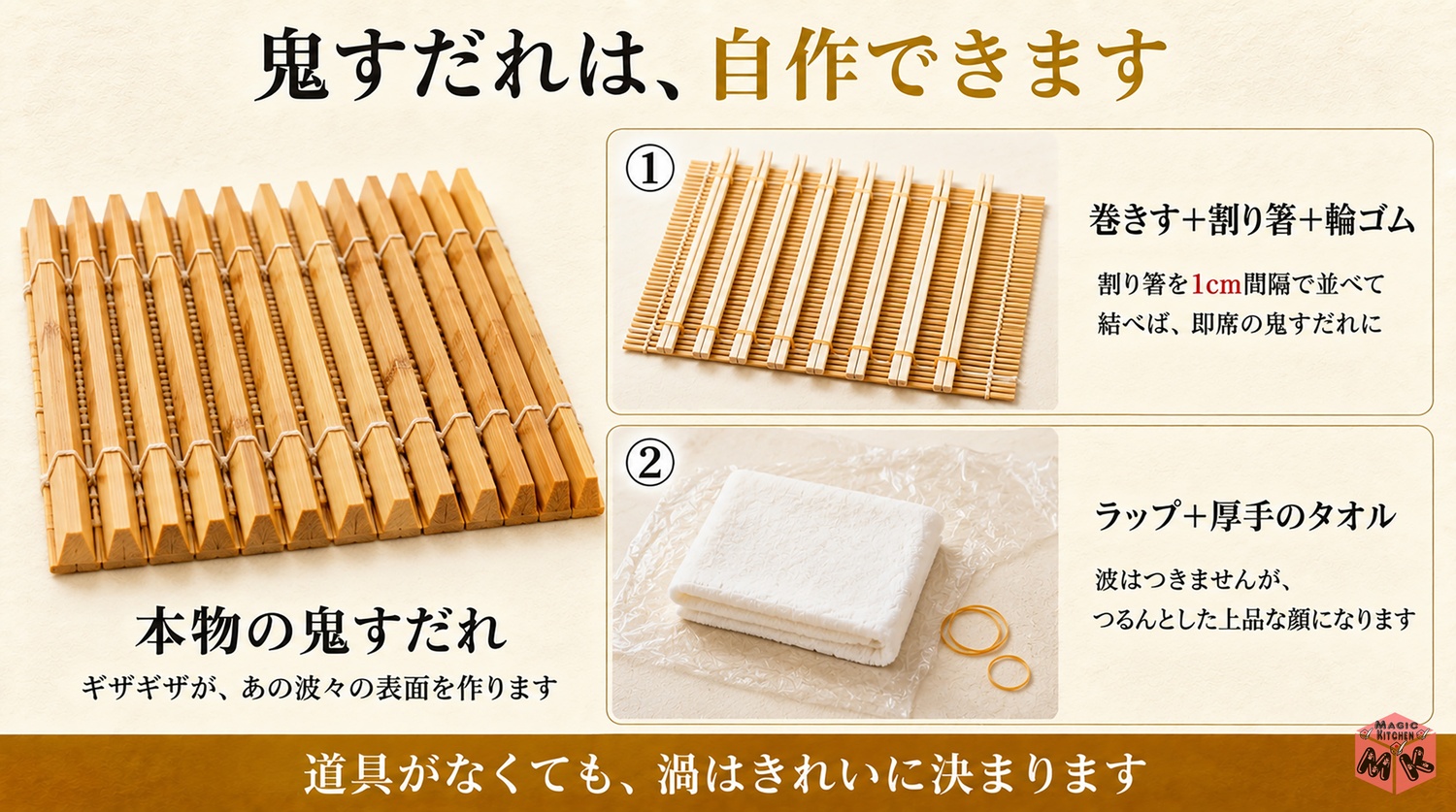 巻きすと割り箸で作る即席鬼すだれの図解