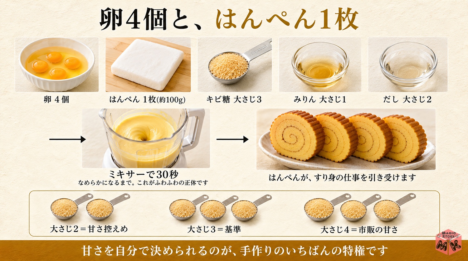 伊達巻の卵とはんぺんの黄金比の図解