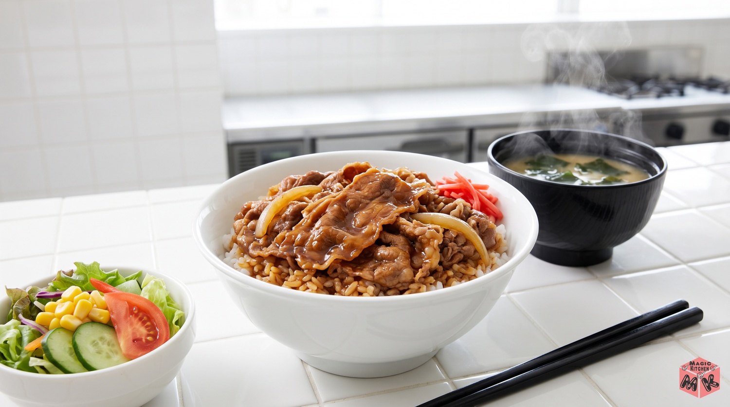 牛丼定食の食卓イメージ