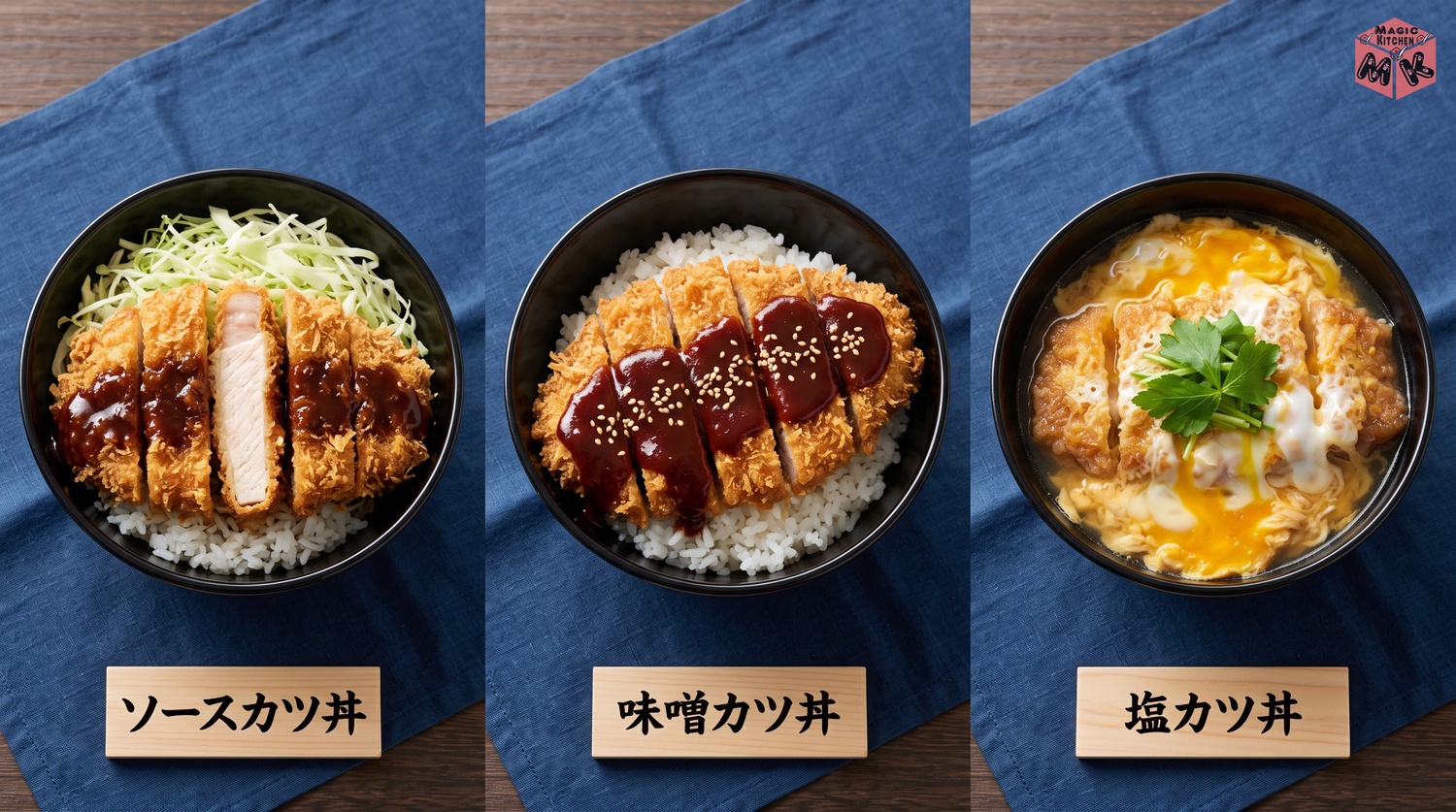 ソースカツ丼と味噌カツ丼と塩カツ丼のアレンジ地図