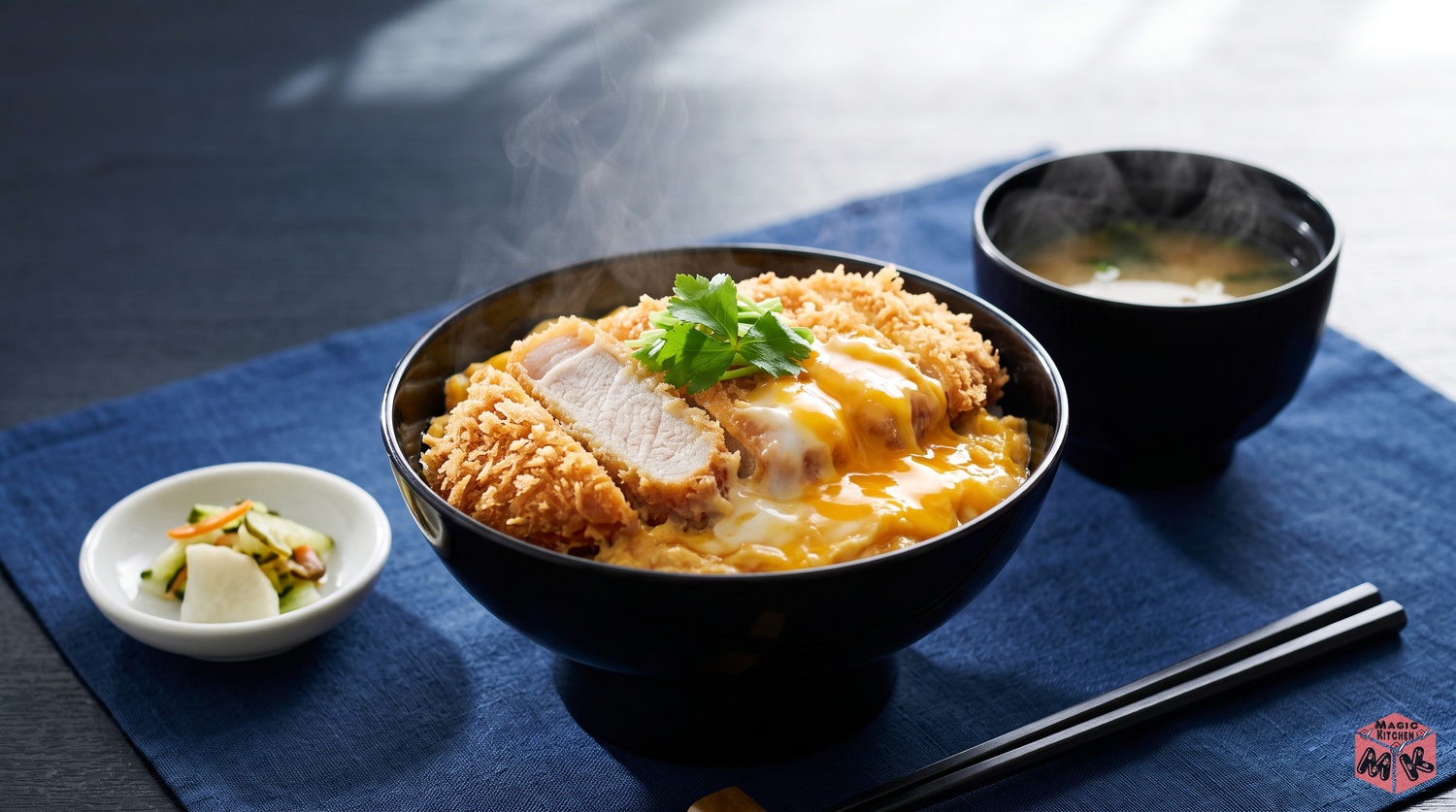 カツ丼と漬物と味噌汁の定食イメージ