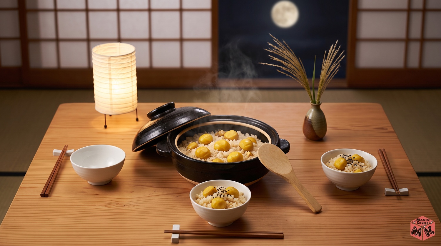 栗ご飯を食卓に並べたイメージ
