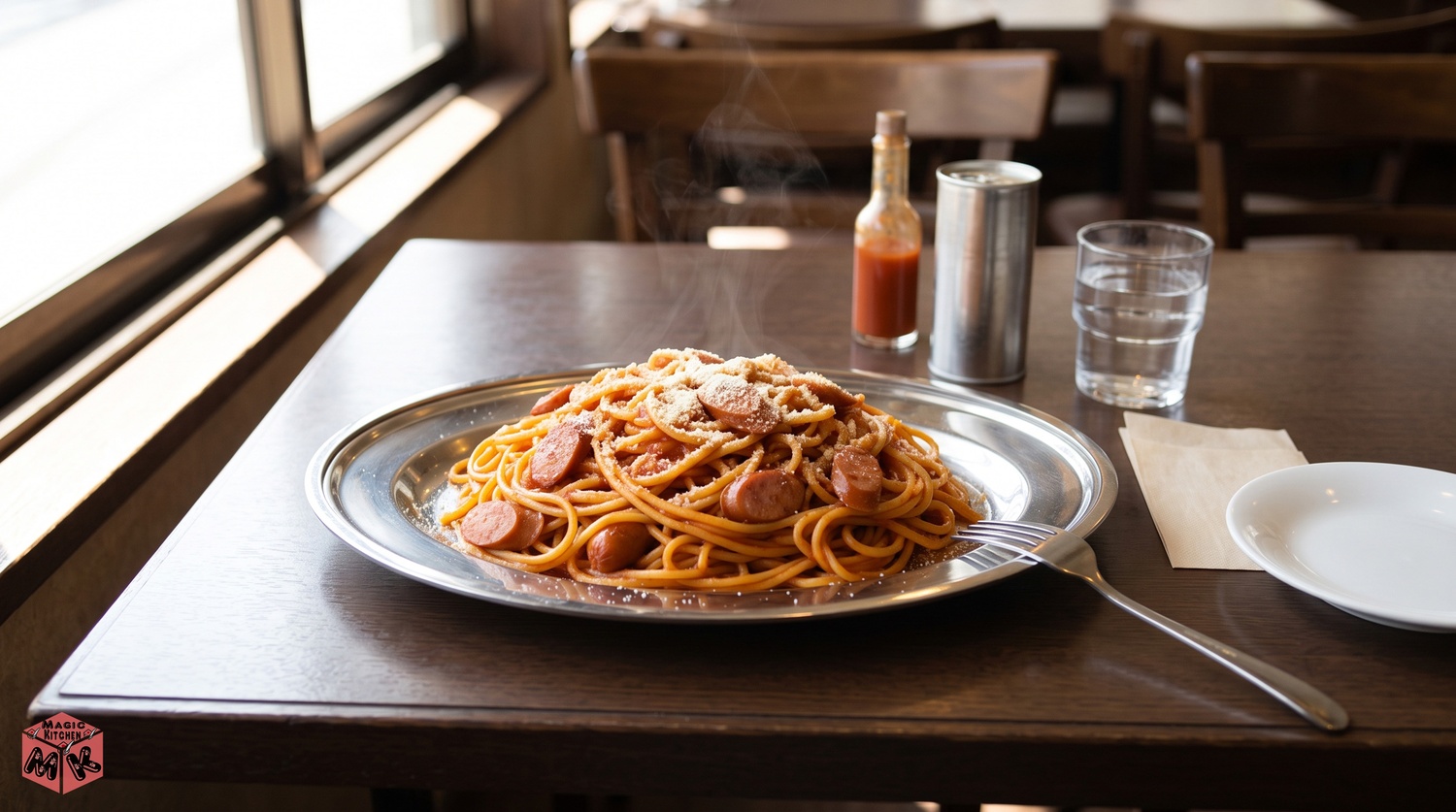 ナポリタンを食卓に並べたイメージ