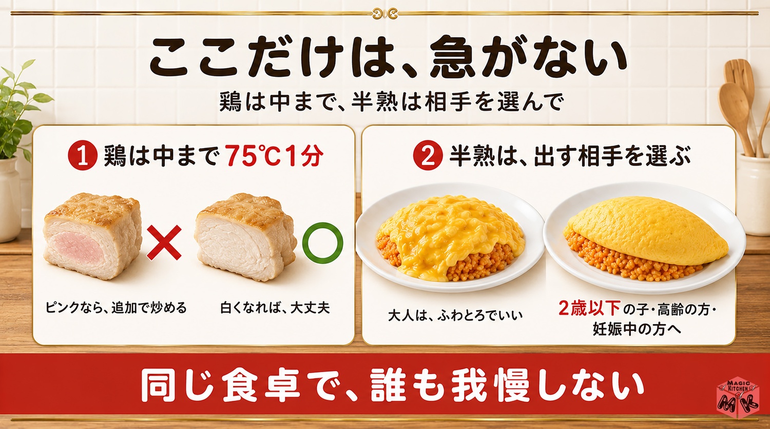 オムライスの安全ポイント2つの図解