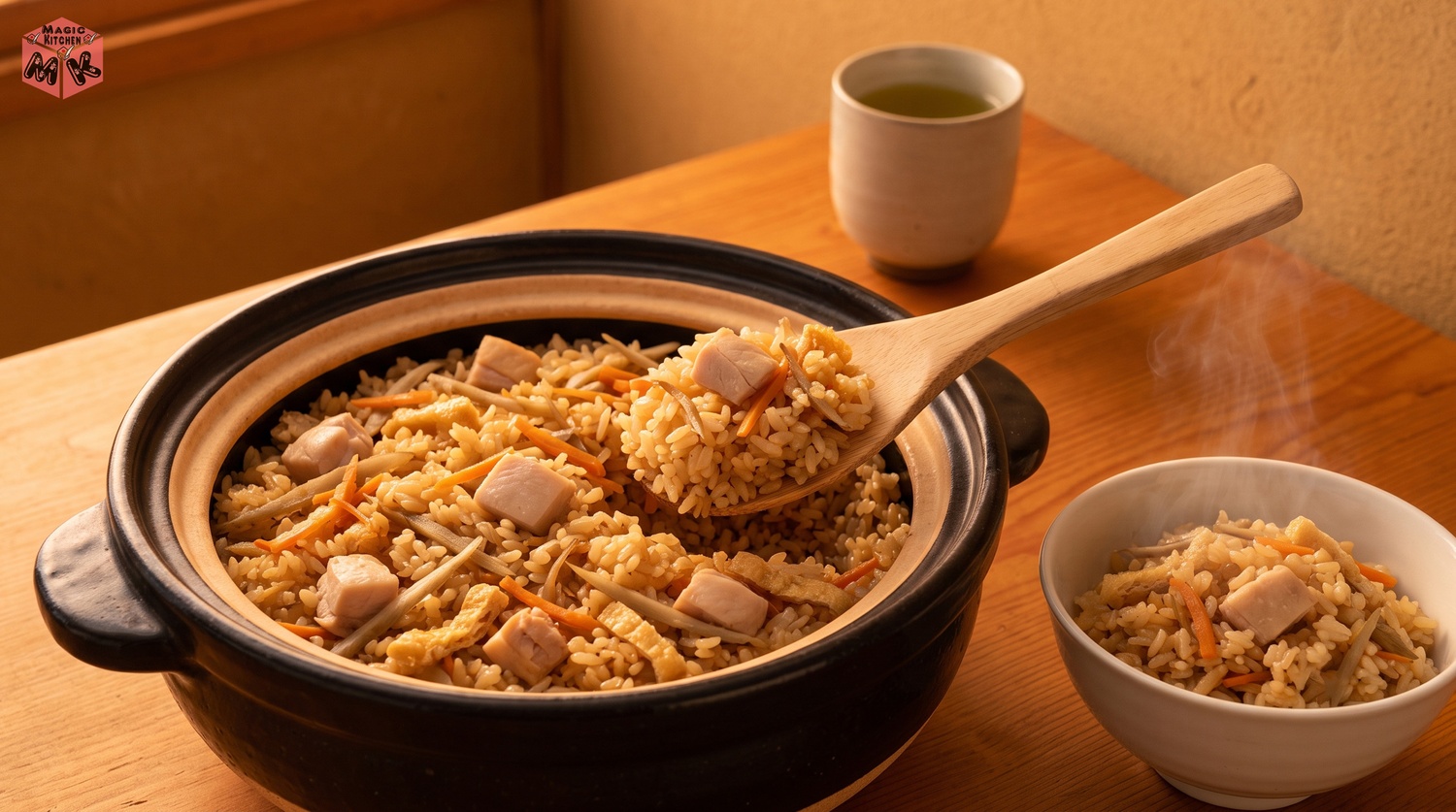 鶏ごぼう炊き込みご飯の完成