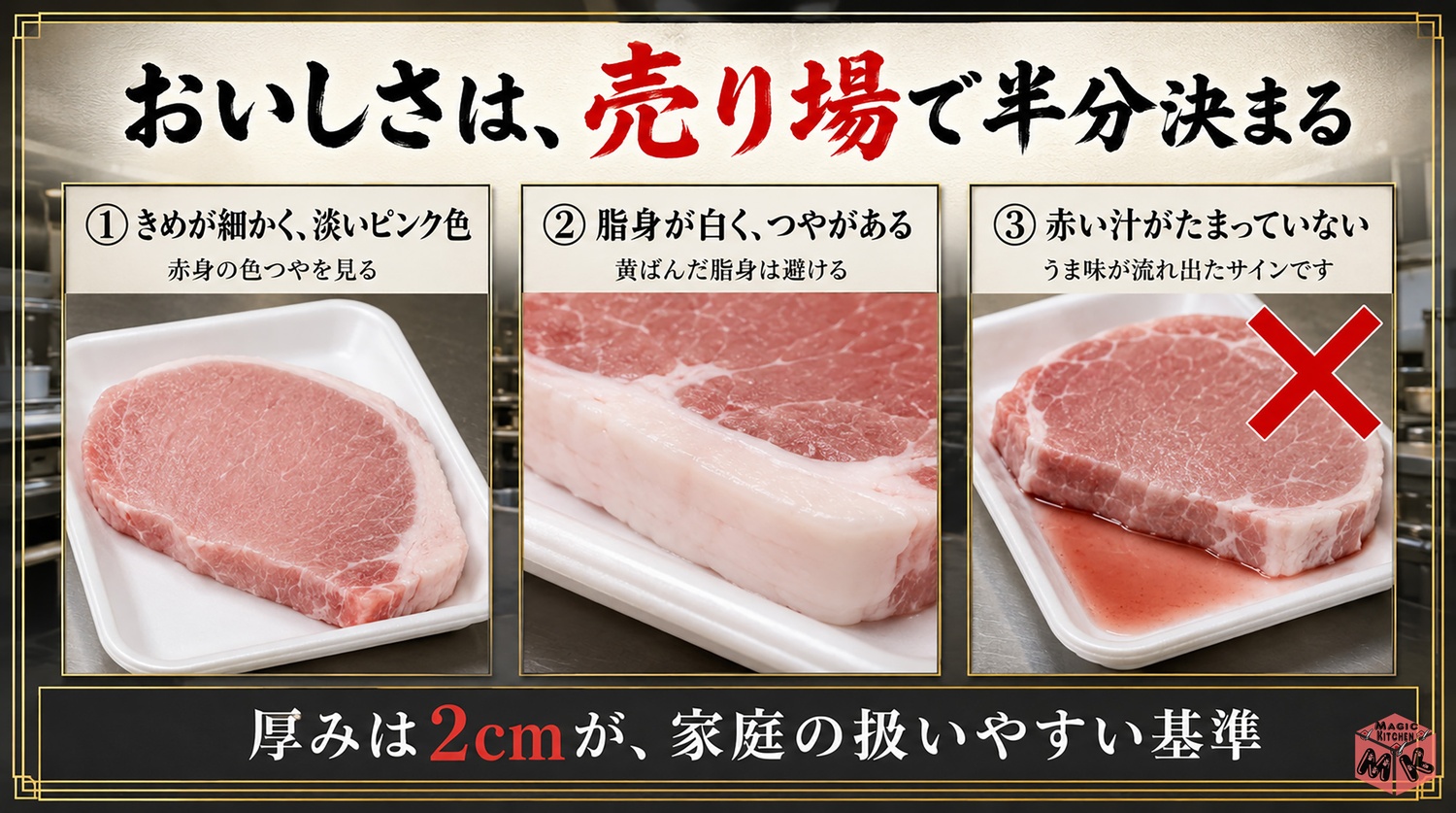 とんかつに向く豚肉の選び方の図解