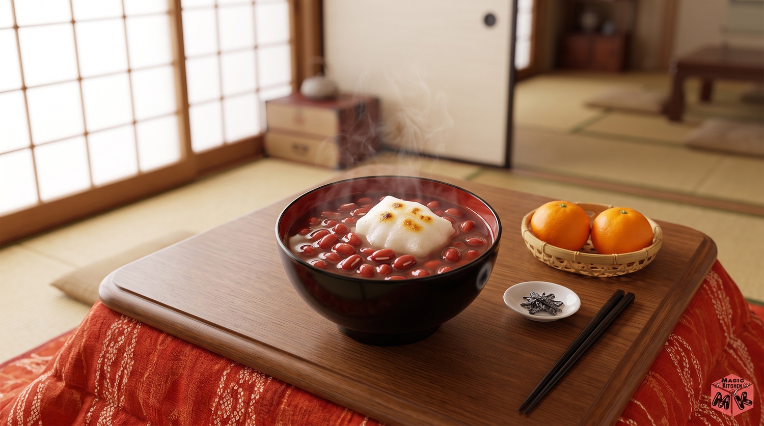 こたつでぜんざいをいただく冬の午後のイメージ