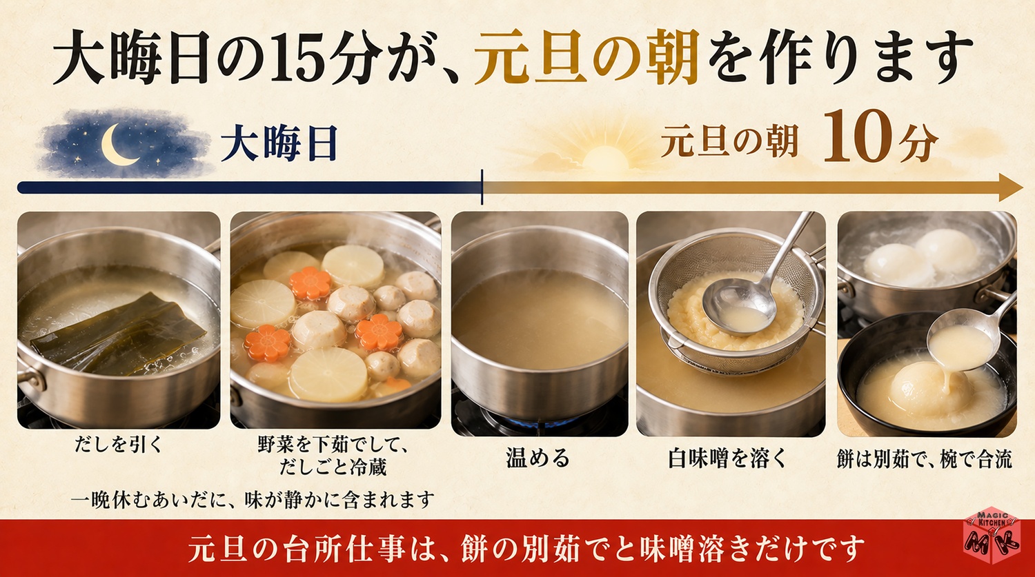 大晦日の段取りの図解（元旦は10分で完成）