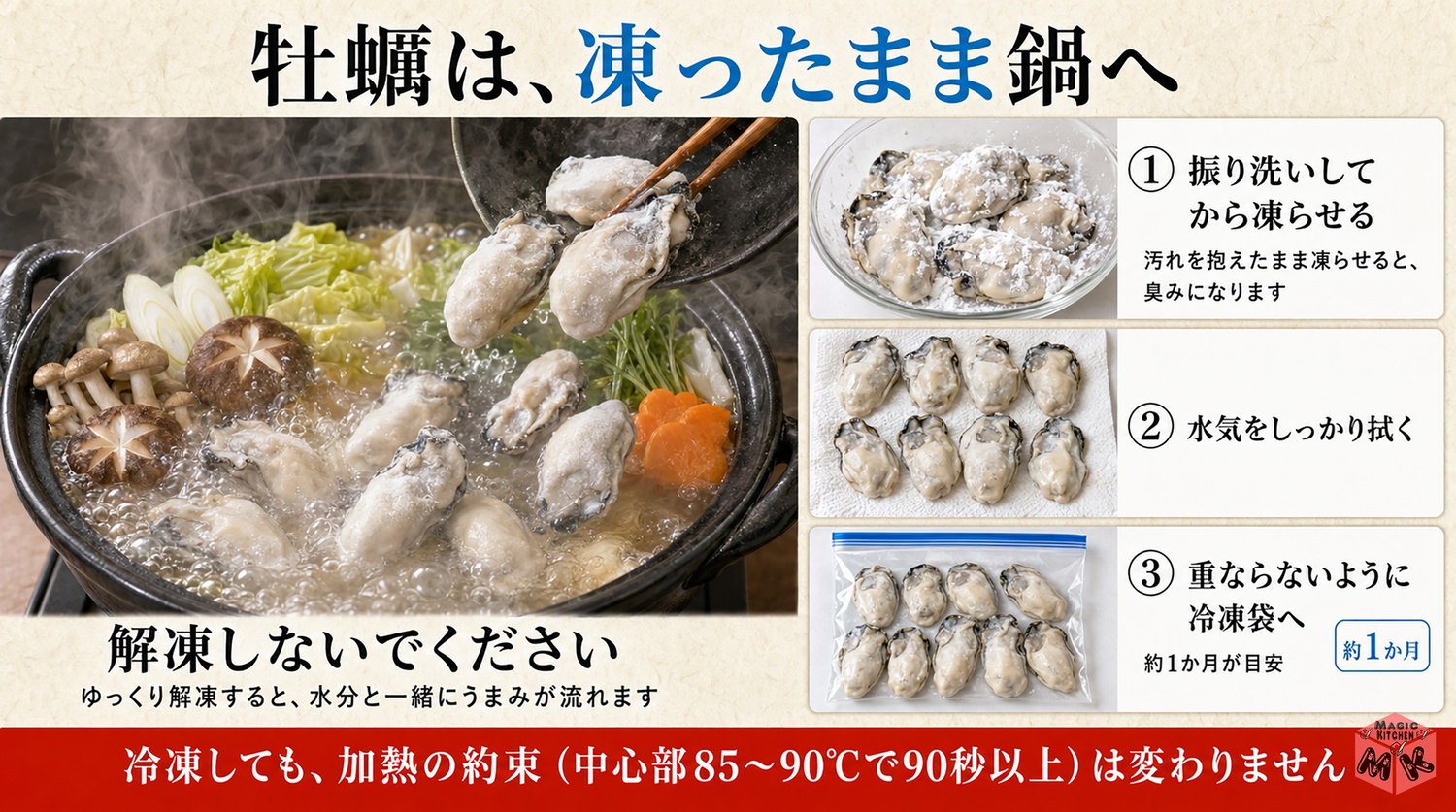 牡蠣の冷凍保存の図解