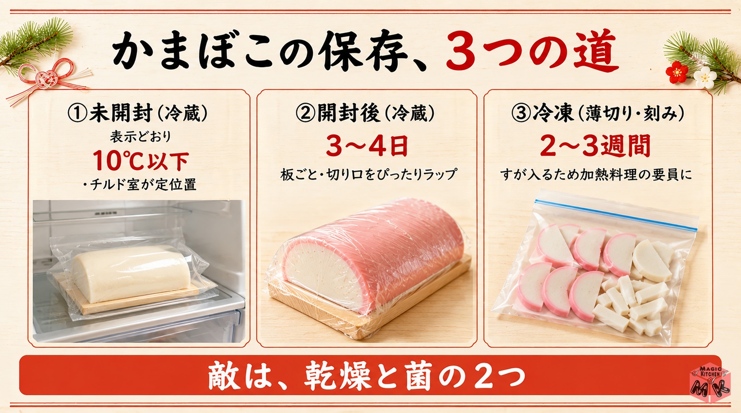 かまぼこの保存期間早見表の図解