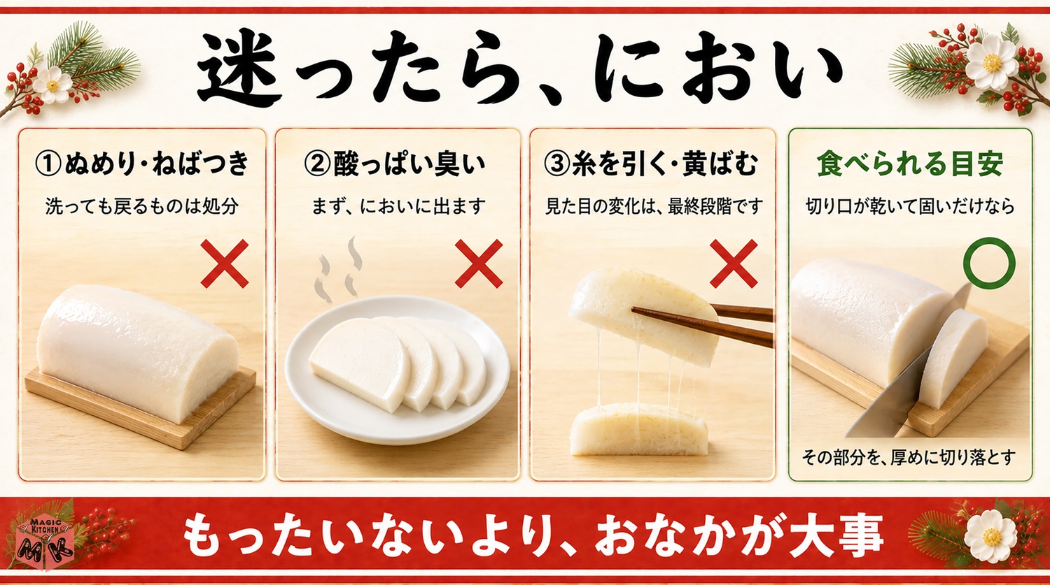 傷んだかまぼこの見分け方の図解
