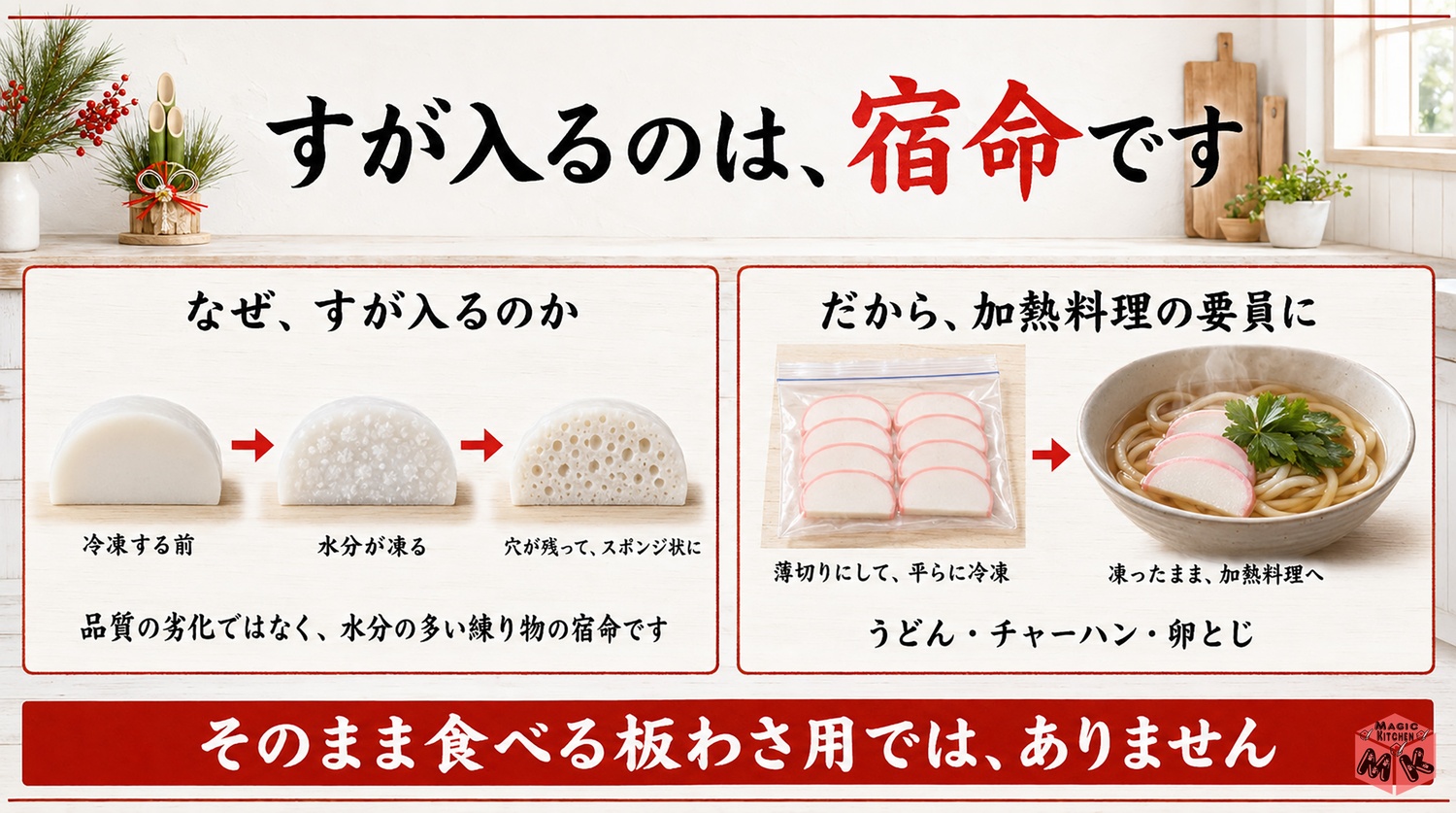 かまぼこを冷凍するとすが入る理屈と対策の図解