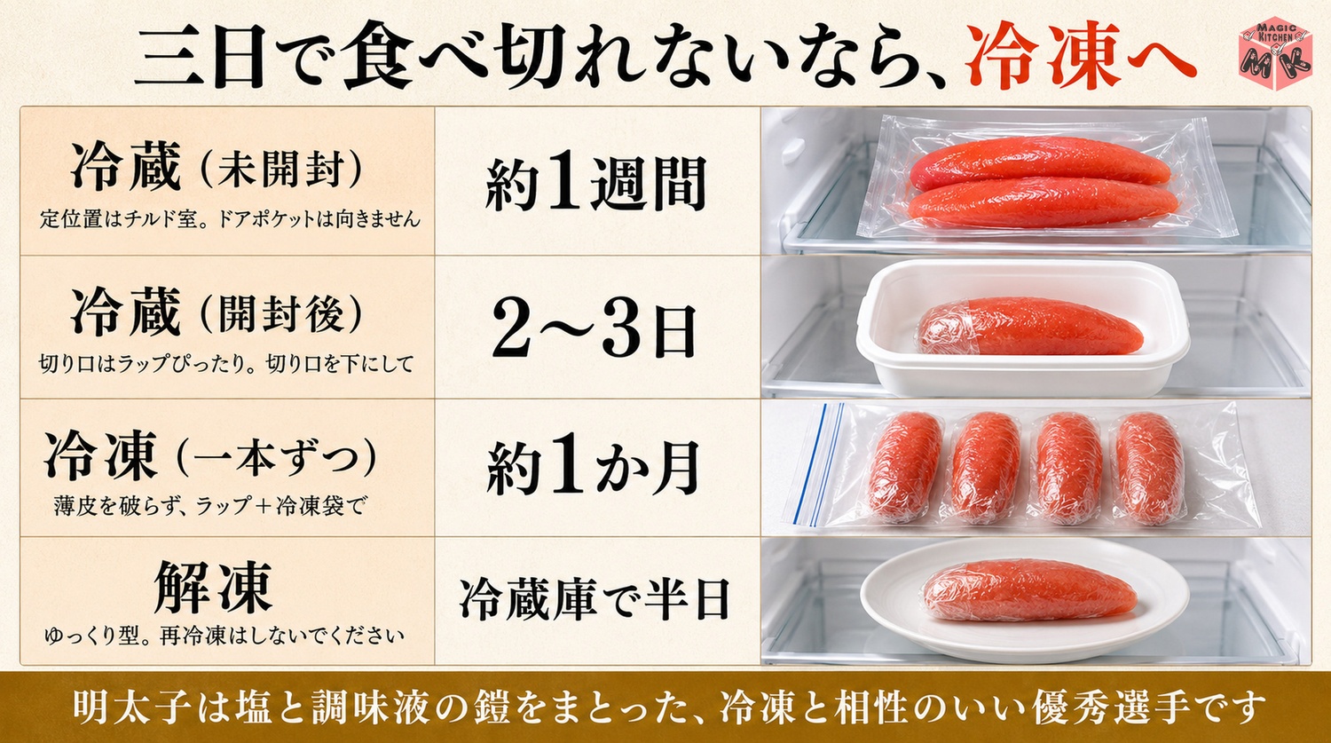 明太子の保存期間早見表の図解