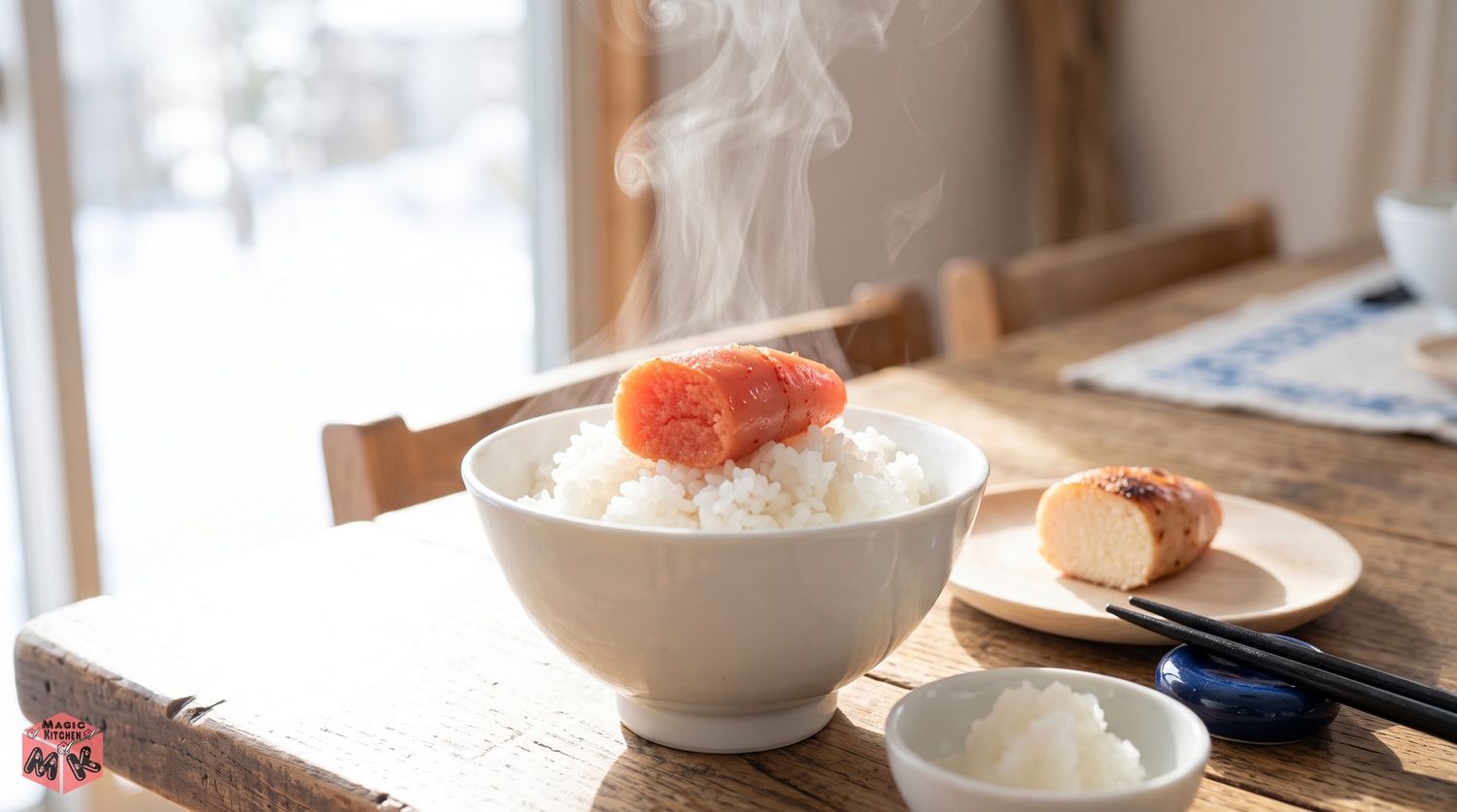 明太子ご飯と焼きたらこの朝の食卓イメージ