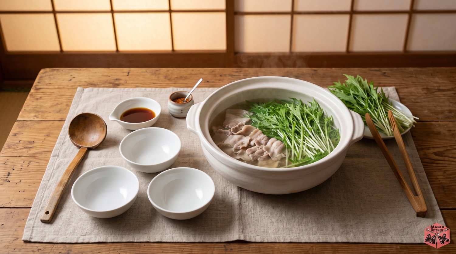 水菜を食卓に並べたイメージ