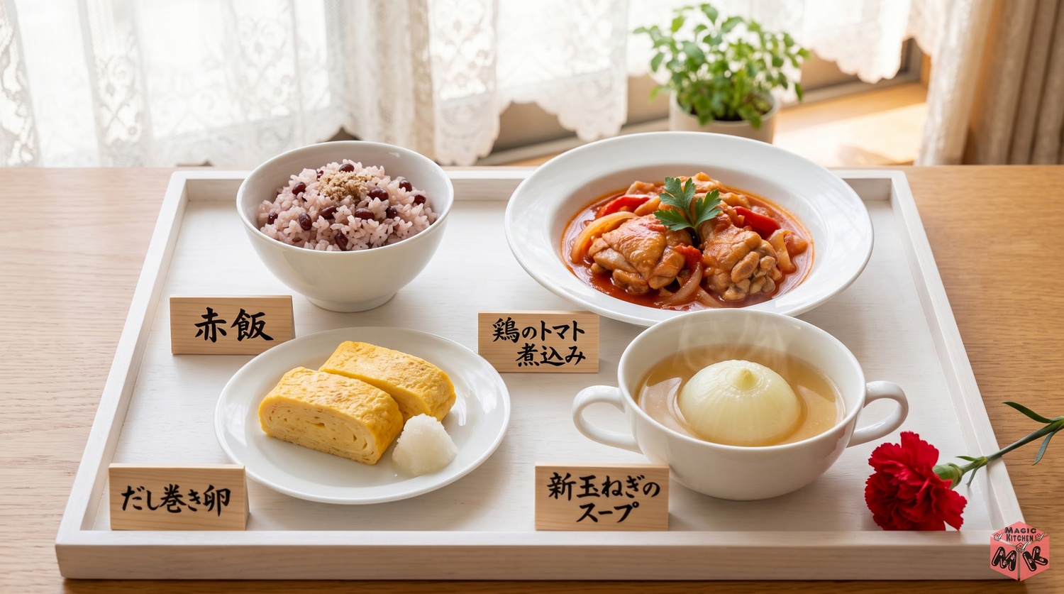母の日の献立例A感謝の祝い膳の配膳イメージ