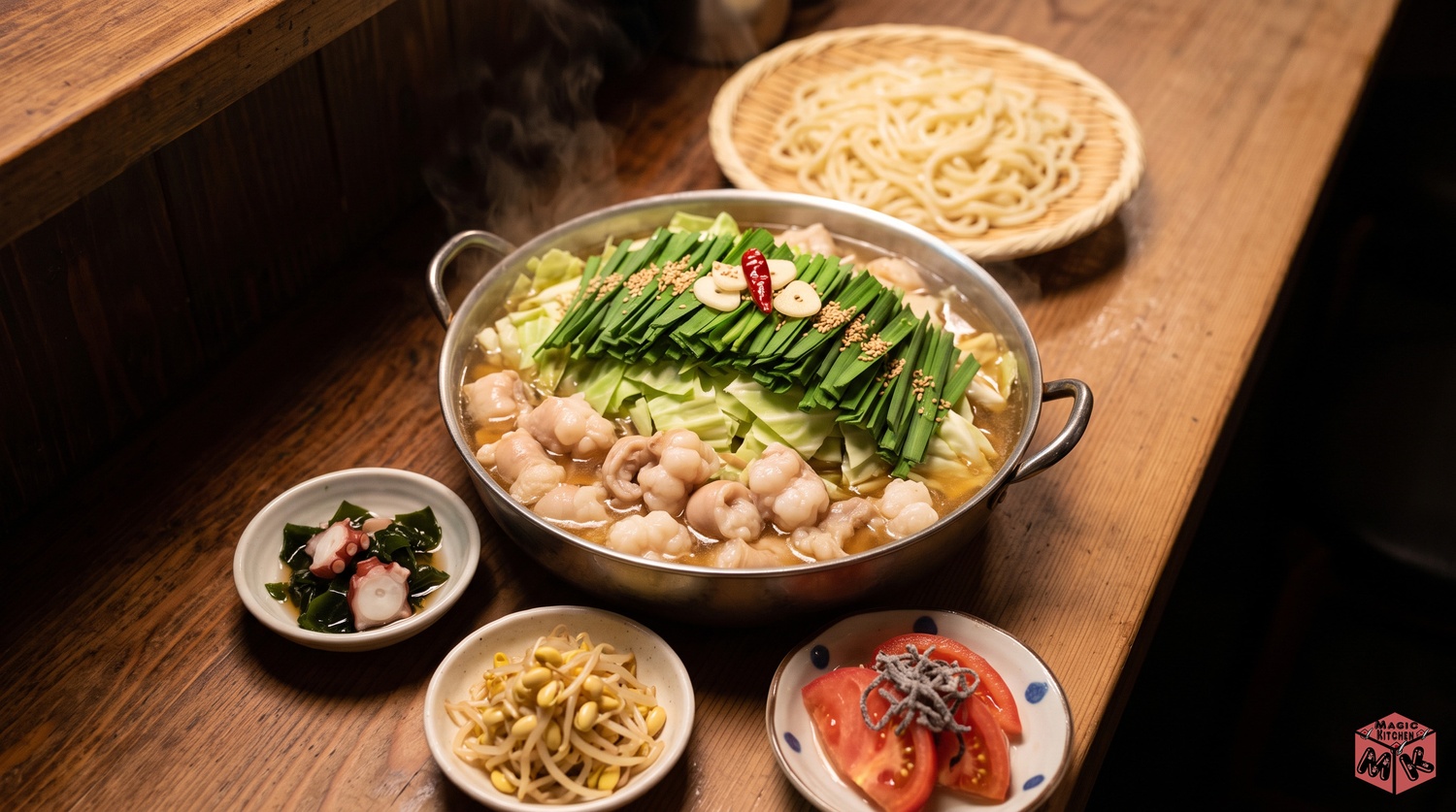 もつ鍋と献立をならべた食卓のイメージ