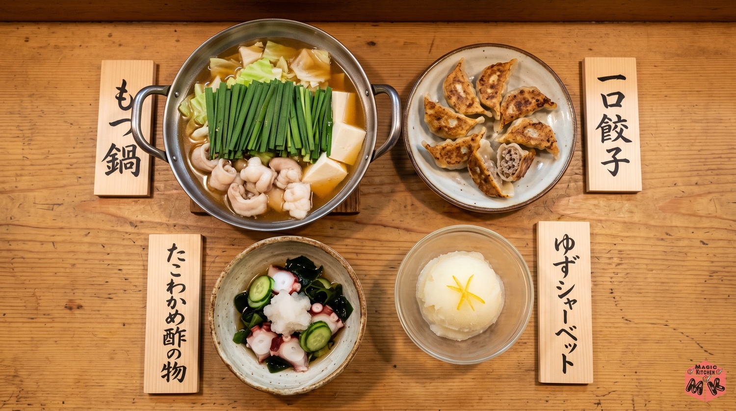 もつ鍋の献立例Bおうち居酒屋型の配膳イメージ