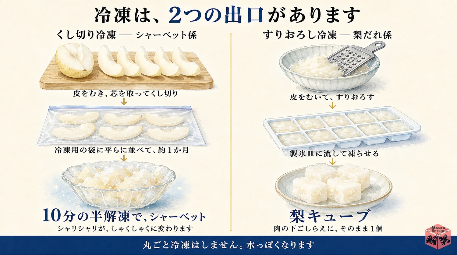 梨の冷凍2way・シャーベットの図解