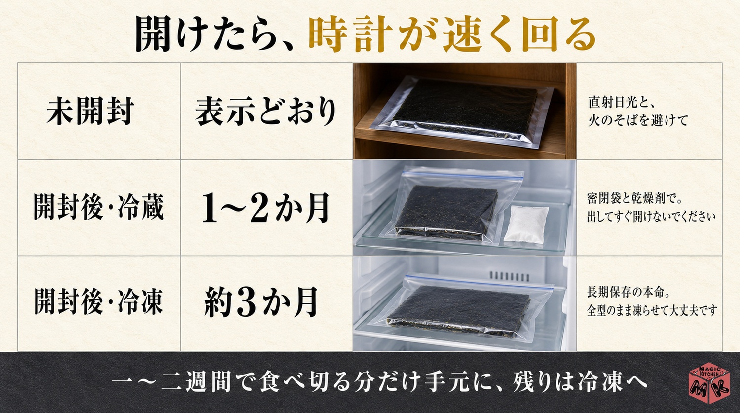 海苔の保存期間早見表の図解