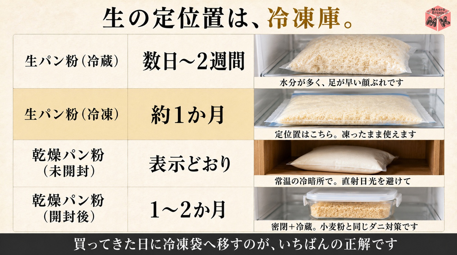パン粉の保存期間早見表の図解