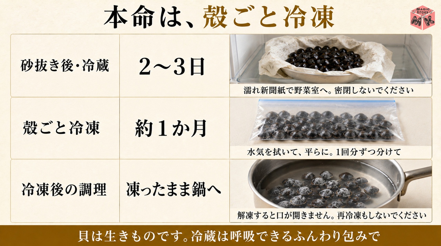 しじみの保存期間早見表の図解